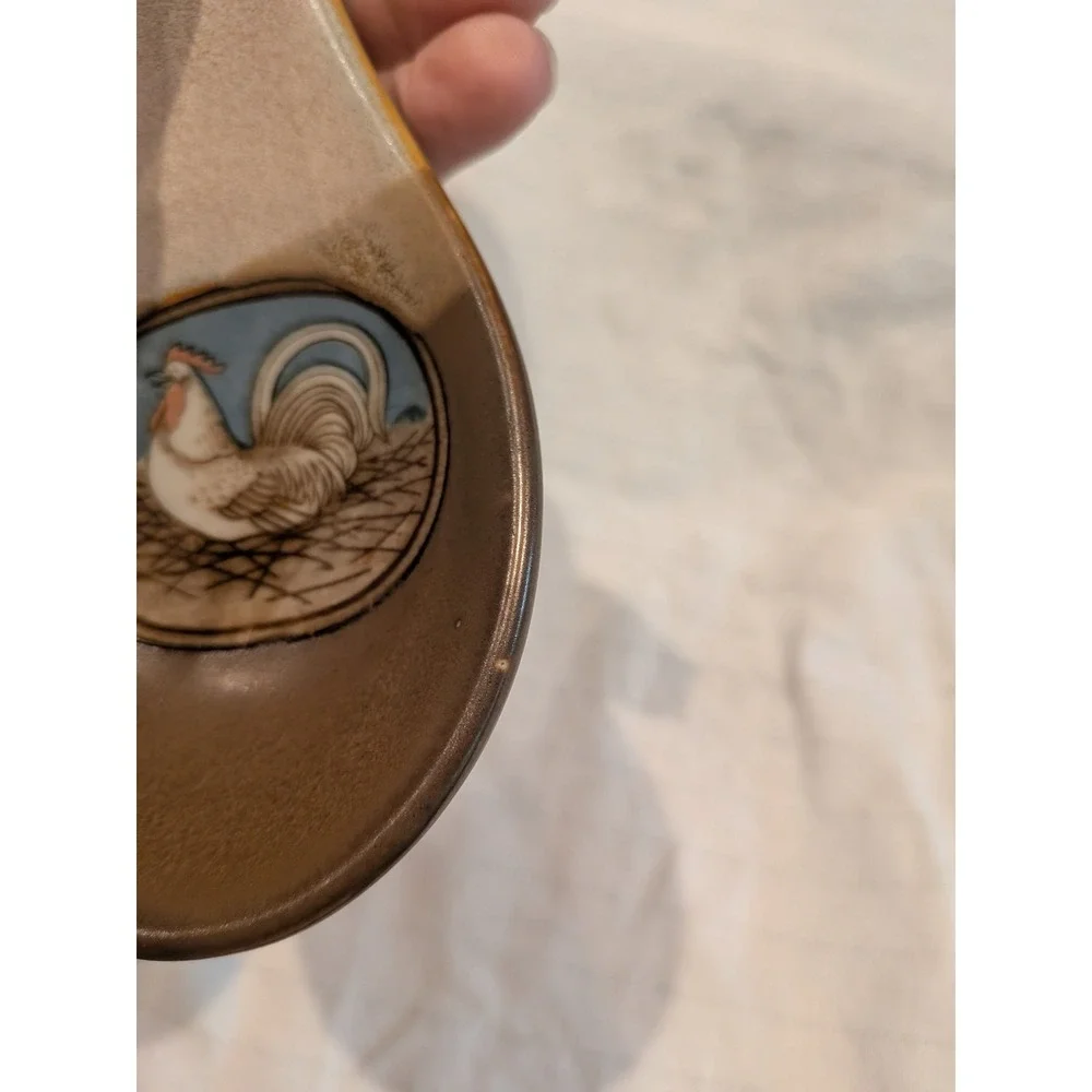 Vintage Otagiri Rooster Spoon Rest Country Chickens Brown Beige Ceramic Japan